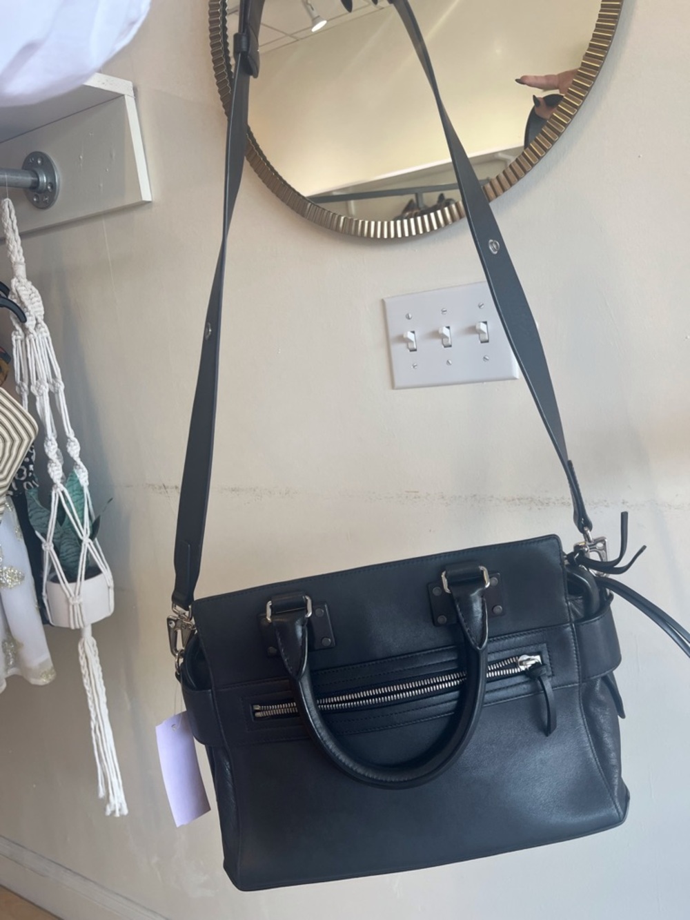 rag & bone Black Faux Leather Shoulder Bag with Wide Strap - Picture 9 of 10